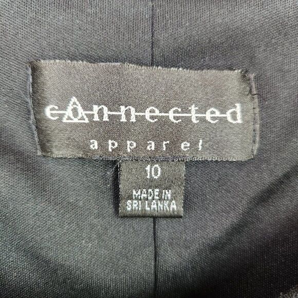 Connected Apparel Pencil Dress Women's Size 10 Black Tan Ruffled Stretch Sheath - Picture 6 of 7